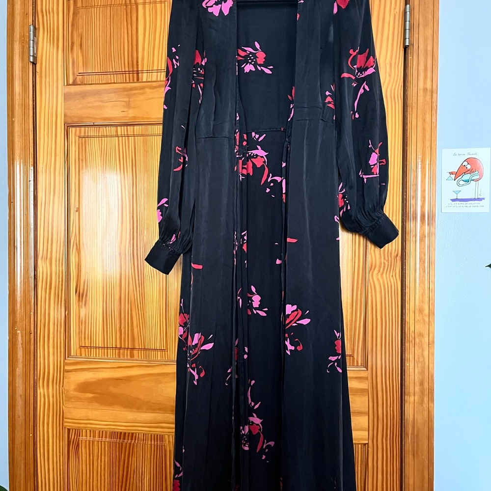 Ganni Black Dress with Pink Floral Design